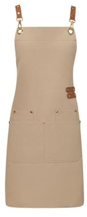 Chef Aprons - Adjustable Bib, Water Repellent Canvas with Pocket, Unisex for Home, Kitchen, Coffee House, Baking, Gardening, BBQ