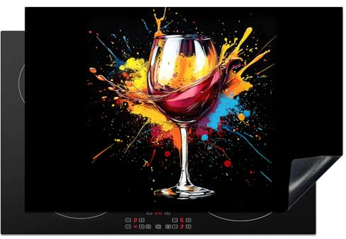 KitchenYeah© Herdabdeckplatte Einteilig Abdeckplatten Cerankochfeld | 80x52 cm - Abdeckung Ceranfeld Herdplattenabdeckung Induktionsmatte Wein - Glas - Graffiti - Getränk - Rot - Farbe