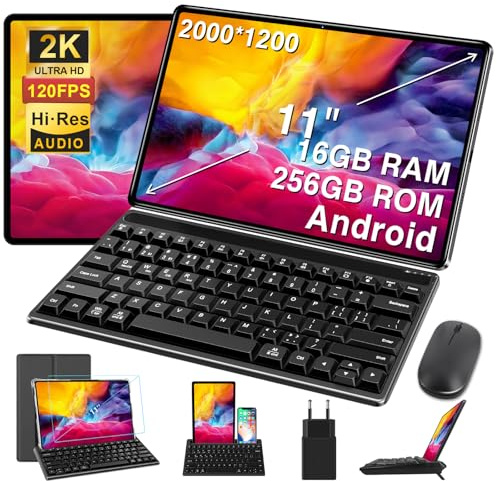 GOODTEL 2025 Tablette Tactile 11 Pouces Android 13 16GB RAM+256GB ROM+TF 1TB, 2K Écran 2000 * 1200, Octa-Core, 8600mAh, WiFi 5G, GPS, Bluetooth 5.0, 13MP+5MP, Corps en Métal, avec Cas, Gris