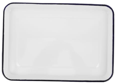 DECHOUS Enamel Bakeware Retro Rectangle Baking Pan for Toast Pizza Salad Pasta Fruit Chicken Roast Use As Dinner Plate Porridge Plates Oven Tray for Home Cooking