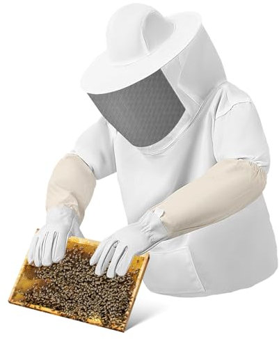 VANZACK Imker-Schutzanzug Mit Reißverschluss Und Ventiliertem Schleier Atmungsaktive Imkerkleidung Für Herren Strapazierfähiges Material Und Elastische Handschuhe Teiligen Bienenpflege