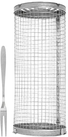 Stainless Steel Rolling Barbecue Basket for Fish Vegetable French Fries, Large Capacity Open Mesh Design for Even Heat Distribution, Ideal for Outdoor Cooking Camping, 1 BBQ Basket Fork 1 BBQ (Large
