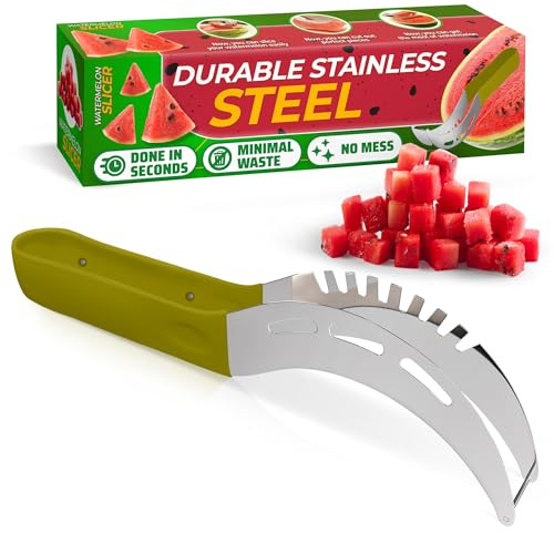 Stainless Steel Watermelon Slicer Cutter Tool – Easy Grip Durable Slicer for Watermelon, Cantaloupe, Papaya, Honeydew & More, Cut Cubes or Slices Fast | Mess-Free Prep for Parties, BBQs, Summer Snacks