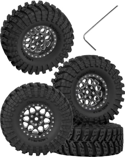 BRCatWPark RC 1.3 Beadlock Wheels and Tires for 1/18 TRX4M 1/24 SCX24 FCX24 RC Crawler Car,4pcs RC 1.3 in Brass Rims & Aluminum Beadlock Wheels Rims and Tires,Black