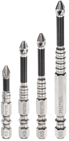 sourcing map 4pcs Impact Phillips Screwdriver Bit Set PH2 (#2) Anti Slip Tip 1/4 Hex Shank 2/2.6/2.8/3.5 (50mm/65mm/70mm/90mm) Long Magnetic Cross Screw Driver Drill Bits