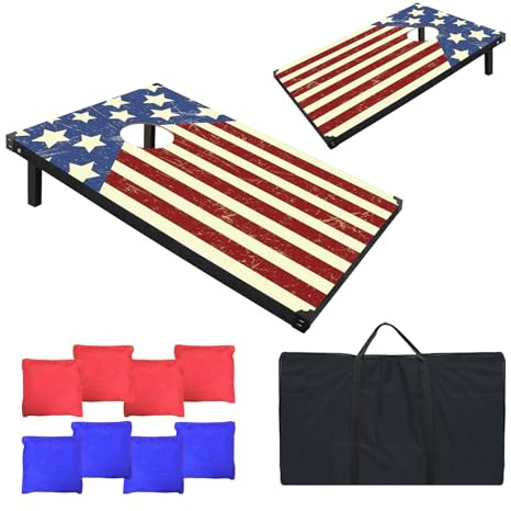 Wakefa Cornhole Set Corn Hole Boards, Bean Bag Toss Set with 8 Bean Bags and 2 Cornhole Boards, Corn Holes Outdoor for Adults and Family Birthday Party