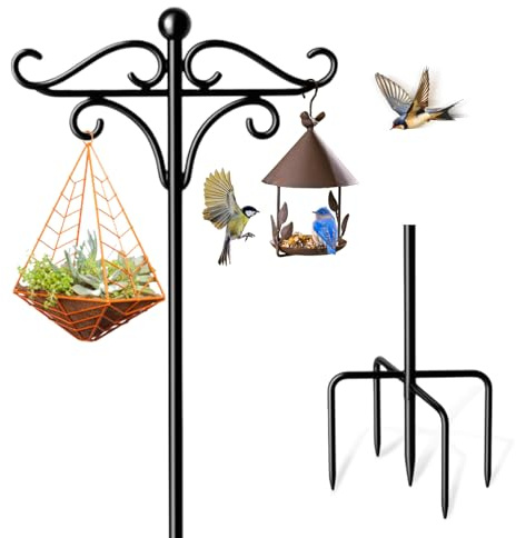 Mangeoire à oiseaux à suspendre, 193 cm, station d'alimentation pour oiseaux noire avec double crochets en métal, support de panier suspendu pour lampes solaires de jardin, mangeoire, 1 lot
