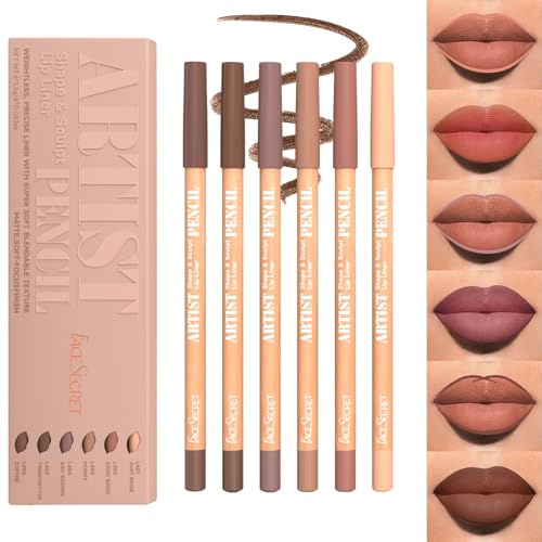 6 Farben Matte Samt Lip Liner Set, Glatte, cremige Textur, wasserfestes, hochpigmentiertes, natürliches Lippen-Makeup, weiches, lang anhaltendes, ultrafeines Lippenstift-Set (#A)