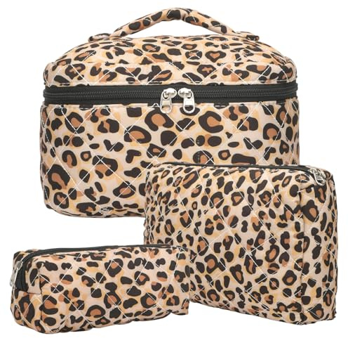 3er Set Kosmetiktasche Kulturtasche Damen, Kulturbeutel Make Up Tasche, Tragbare Schminktasche Makeup Bag Waschtasche Groß Frauen Mädchen für Alltag und Reisen Blume