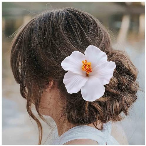 Cybche Hawaiianische Blumen Haarspangen Weiße Blumen Haarspangen Künstliche Blume Clips Plumeria Clip Barrette Plumeria Hibiscus Haarspange Braut Hochzeit Haarnadel Sommer Strand Accessoires Schmuck
