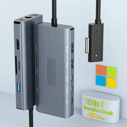 New Ms Surface Dock 2, 10-in-1 Surface Docking Station with 4k@60Hz HDMI,Ethernet,SD/TF Slot,USB 3.0,PD, Surface Dock Hub for Surface Pro 11/10/9/8/X/7/6/5, Surface Laptop Go 3/2, Surface Book