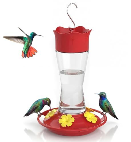Kingsyard 2-Pack Glass Hummingbird Feeder for Outdoors Hanging, 10 oz Leak-Proof Humming Bird Feeders with Ant Moat & Bee Proof Feeding Ports, Hummingbird Gift for Bird Lovers (Clear)