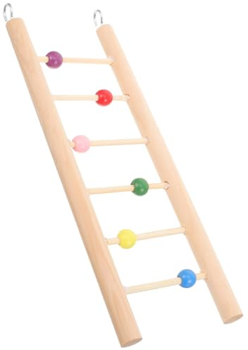 JECOMPRIS Échelle pour Oiseaux en Bois Naturel 25 Cm 6 Marches, d'escalade pour Perruches et Perroquets, Jeu Suspendu Stimulant la Motricité Cage à Oiseaux