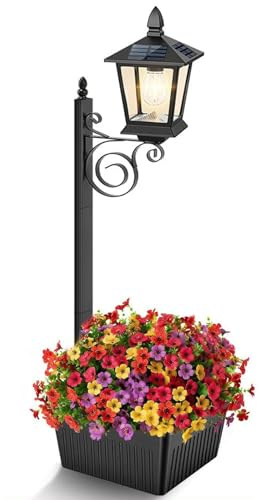 AVZYARDY 2-in-1 Outdoor Solar Lamp Post Light with Planter, IP65 Waterproof Outdoor Floor Lamp, Freestanding Outdoor Decorative Flower Pots Light for Porch Garden Patio(Flowers not Included)