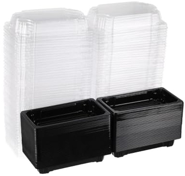 MOULDY TOOLS Sushi Box Food Containers with Clear Lids, Black, 50 PCS, for Cake, Desserts and Meal Preparation (140x80x50mm)