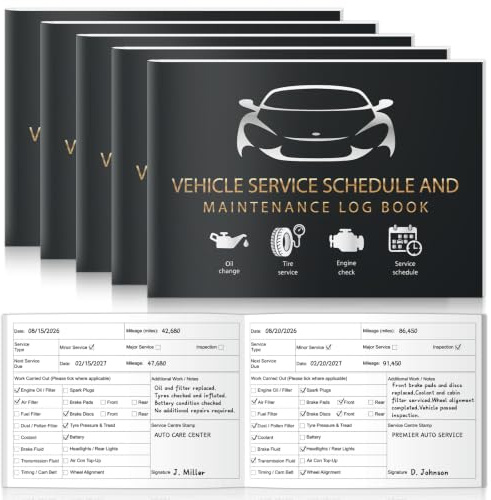 5 Pack Vehicle Service Schedule and Maintenance Log Book A5 | Vehicle Service Book Vehicle Maintenance Record Hardcover Blank Service Record Book for Small Garages Fleets