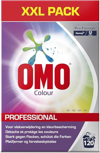 Omo Professional 100963000 färgtvättmedel, pulver för ljusa färger, bleknar inte, hög fläcklösningskraft, för 120 tvättar
