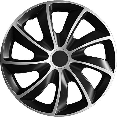 (Größe wählbar) 16 Zoll Radkappen/Radzierblenden Quad Bicolor (Schwarz-Silber) passend für Fast alle Fahrzeugtypen – universal