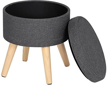 WOLTU® Sitzhocker mit Stauraum Fußhocker Aufbewahrungsbox, Deckel abnehmbar, Gepolsterte Sitzfläche aus Leinen, Massivholz, Dunkelgrau