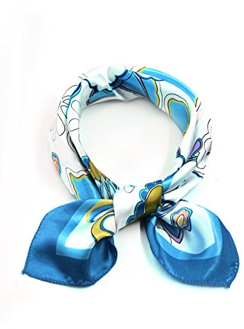sourcing map Foulard carré pour femme, imprimé léopard, rayé, à pois, foulard Fleur bleu blanc 50x50cm/19.69x19.69(LxW)