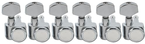 Musiclily Pro 6-in-line 2-pin Gitarren Locking Mechaniken Locking Tuners Set für Fender Strat Tele Style E-Gitarre, Chrom | Hex Button, für Fender Strat Tele Style E-Gitarre
