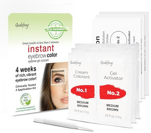 Godefroy Fast Acting Temporary Instant Brow Color, 3 Applications Per Package, Salon Quality Results, Medium Brown