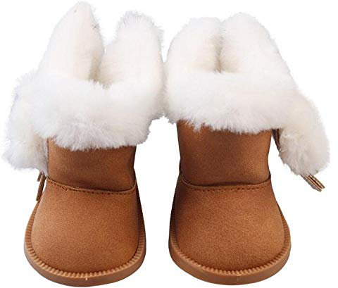 Uteruik Puppenschuhe Plus Samtstiefel für 46 cm Mädchenpuppe Winter warme Schuhe Outfits Kostüm Zubehör, 1 Paar (braun)