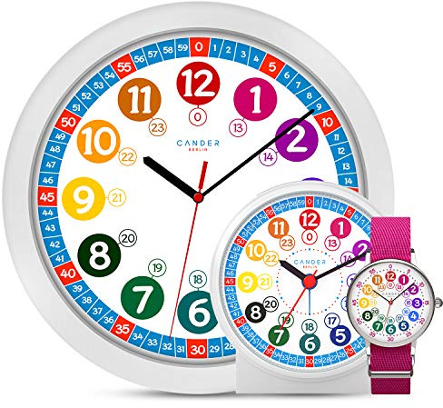 Cander Berlin MNU 1030 Kinderwanduhr lautlos MNU 1009 S Kinderwecker MNA 1030 M Armbanduhr rosa pink Lernuhr geräuschlos Wanduhr Kinderuhr Licht Snooze Wecker Kinder geräuscharm Mädchen Jungen