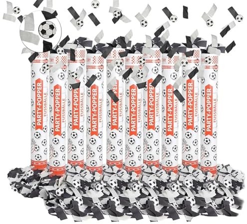 Party Factory 10 Party Popper, 40 cm, Fußball Konfetti bis 8 m Effekthöhe, Fanartikel für WM oder EM, Fußballspiele, Länderspiele