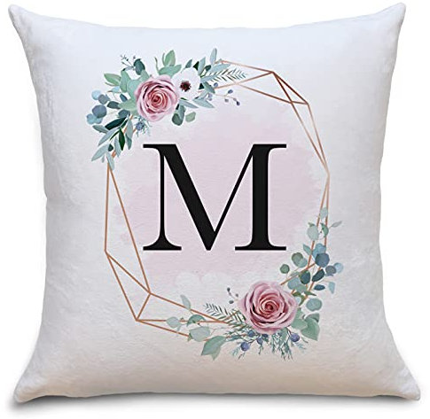 OWLBOOK Blumenkranz Flauschige Kissenhülle mit Buchstaben M Deko Idee für Wohnzimmer Wohnung Bett Couch zum GeburtstagValentinstag