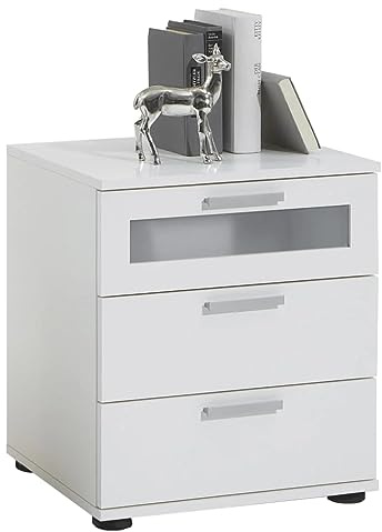 FMD Furniture - Mesita de Noche (Tablero de aglomerado), Tabla de Madera aglomerada, Blanco, ca. 45x53,5x38 cm