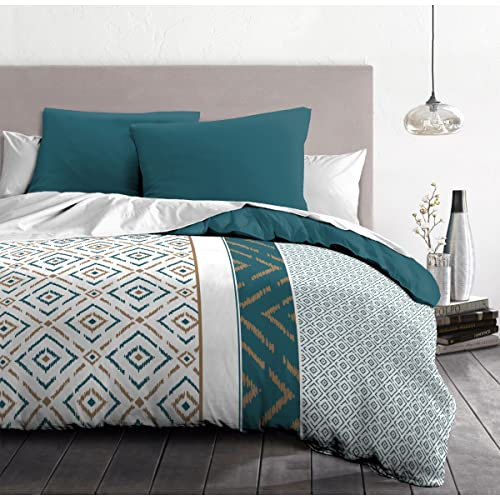 Home Linge Passion Juego de edredón de Microfibra Ethno 220 x 240 cm y 2 Fundas de Almohada de 63 x 63 cm, Color Azul