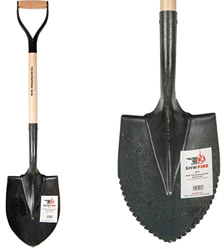 SHW-FIRE Spaten-Set kurz/lang mit Wellenschliff bei Schaufel Lang, robuster Spezialstahl und Holzstiel - mit Trittschutz