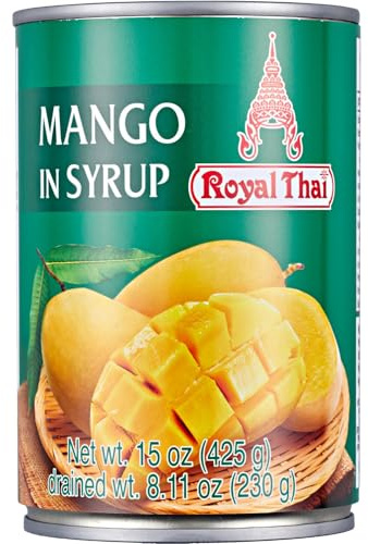 Royal Thai Rodajas de Mango en Almíbar 425g | Mango tailandés listo para comer directo de la lata, ideal para postres, ensaladas y complementos culinarios