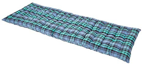 Homescapes Bankauflage 3-Sitzer Blackwatch kariert – Sitzkissen Bank Outdoor/Indoor, Oeko-TEX-Zertifiziert, Sitzauflage waschbar für Gartenbank & Sitzbank, blau-grün, 143 x 48 cm