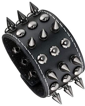 Manfnee Spike Rivet Nieten Armband Leder Punk Gothic Biker Breite Manschette Gürtel Armband Armreif