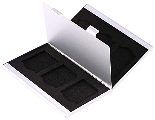 Estuche para Tarjetas de Memoria Aluminio portátil para 6pcs Caja de Almacenamiento de Tarjetas de Memoria SD Estuche Protector Easy Carry Utilizado para pequeños accesorios y electrónica