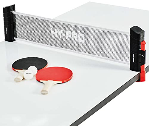 Hy-Pro Juego de Ping Pong portátil con Red retráctil de Ping Pong, 2 Bates y 2 Pelotas, Montaje rápido, Abrazaderas Protectoras, Red Extensible de hasta 200 cm, Juego de Interior y Exterior, Listo