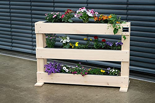 PALblumenwand Style 120 x 80 x 15 cm – Deko Hochbeet mit Etagen – Wandhalter aus Holz für Innen und Aussen – Lieferung als Bausatz - inklusive GRATIS 3 Pflänzkästen