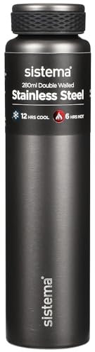 Sistema Hydrate Stainless Steel Water Bottle | 280 ml | BPA-Free | Double Wall Vacuum Insulated Metal Water Bottle | Keeps Liquid Hot & Cool | Assorted Colours