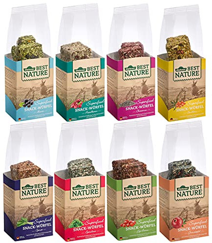 Dehner Best Nature Nagersnack, Superfood Würfel getreidefrei, für Zwergkaninchen / Nager, Kräuter / Gemüse / Goji-Beeren, im Mix, 8 x 90 g (720 g)