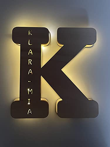 DRYSSON Holz Buchstabe Namen Nachtlicht Schlaflicht Lampe licht leuchte Namensschild Baby Kinder Zimmer Geschenk zur Geburt [Energieklasse A++] (Buchstabe: K)