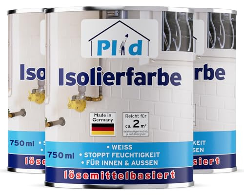 Plid Isolierfarbe Weiß Matt | Sperrfarbe für Innen | 2,25 L | Anti Schimmel Farbe | Sperrgrund Wand Innen | gegen Nikotin-, Wasser- & Rußflecken | ca. 6 m² | Made in Germany