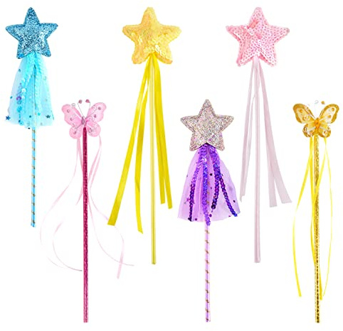 BANBALLON 6 PCS Princess Wand Magic Wand Fairy Dress-up Wand Kit for Girl's Princess Costume Role Play Birthday Party Favor