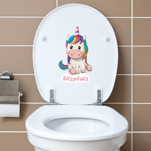 Deko Aufkleber WC Deckel Toilettendeckel Bad Badezimmer Klo Funsticker Toilettensitz Klodeckel lustiger Spruch selbstklebend (R173-08 Einhorn)