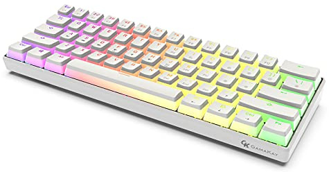 GK GAMAKAY MK61 Wired Mechanical Keyboard Gateron Optical Switch Pudding Keycaps Waterproof RGB 61 Keys Programmable Hot Swappable Gaming Keyboard New Version (New- Yellow Switch V2, White)