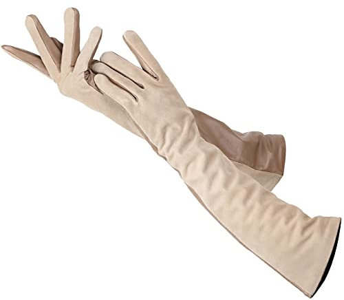 moaspr Handschuhe Damen Wasserdicht Lange Damenhandschuhe Veloursleder Damen Kunstlederhandschuhe,01,M