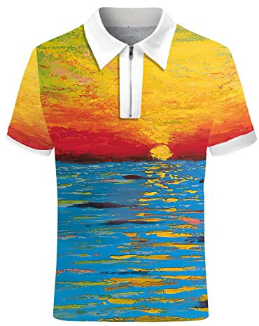 sutelang lurryly Polo Camicia Vintage da golf Golf Tennis con maniche corte Casual Sport, collo con zip e taglio aderente Polo Camicia, giallo, L