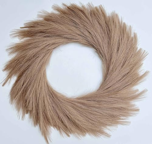 Künstlicher Pampasgras-Kranz, 68 cm, UV-beständiger künstlicher Pampas-Kranz für Haustür, Veranda und Wand, flauschiges Boho-Bauernhaus-Dekor für alle Jahreszeiten, Braun