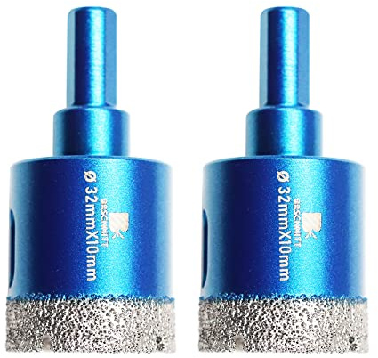 BRSCHNITT Trocken-Diamant-Kernbohrer-Set, 2 Stück/Packung, 32 mm, Diamant-Lochsäge, Kernbohrer mit Dreiecksschaft, für Porzellan, Fliesen, Keramik, Stein, Granit, Marmor